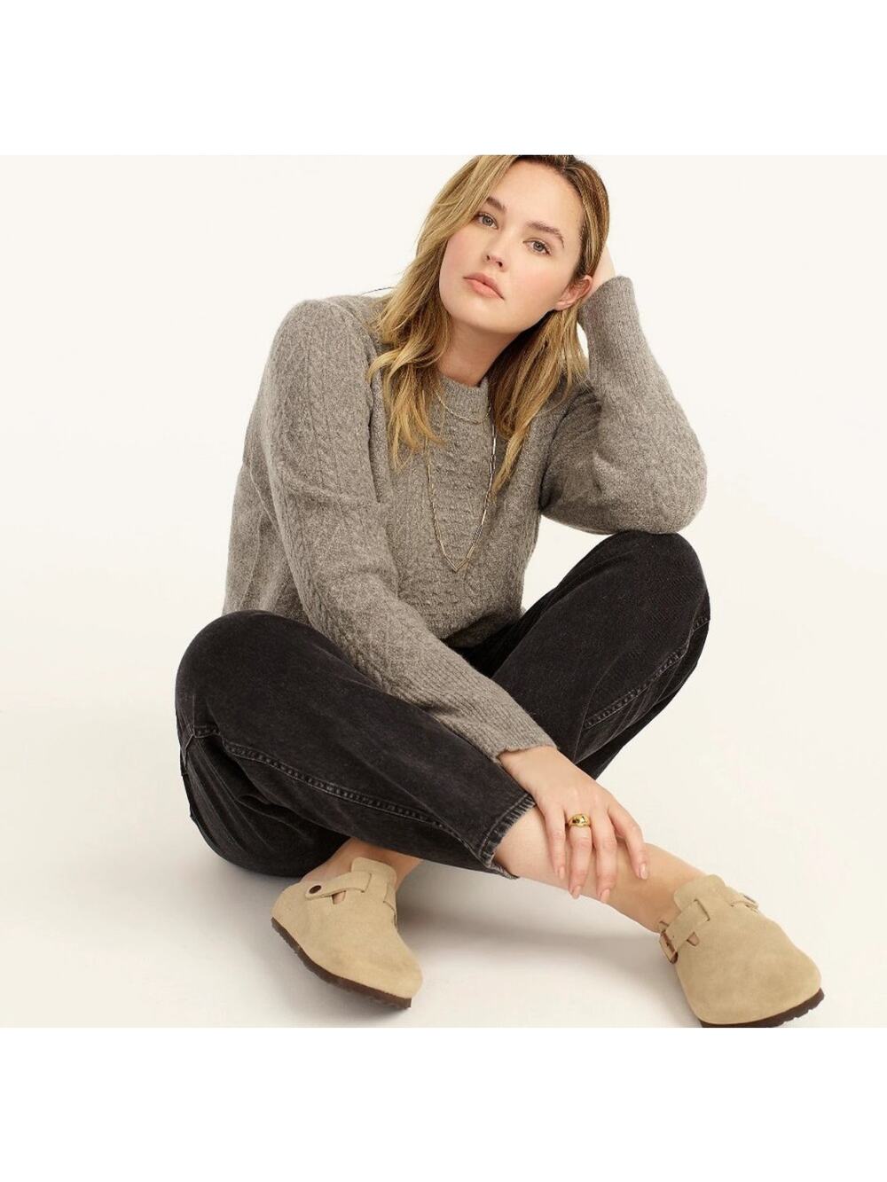 J Crew Women’s Crewneck Sweater Cable- Knit Acrylic/ Merino Wool Alpaca Medium